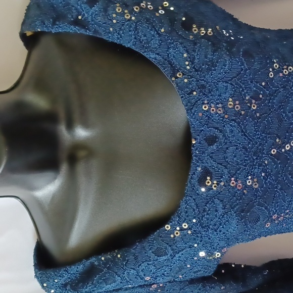 Ruby Rox Blue Lace Sequin Dress, open back, Jr M, NWT - Picture 2 of 8